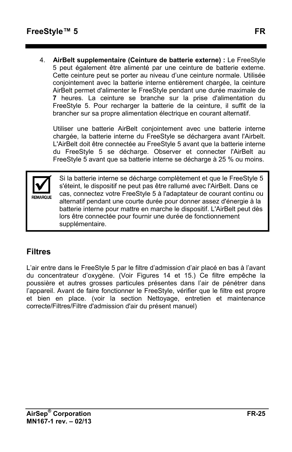Freestyle™ 5 fr, Filtres | AirSep MN167-1 User Manual | Page 29 / 520