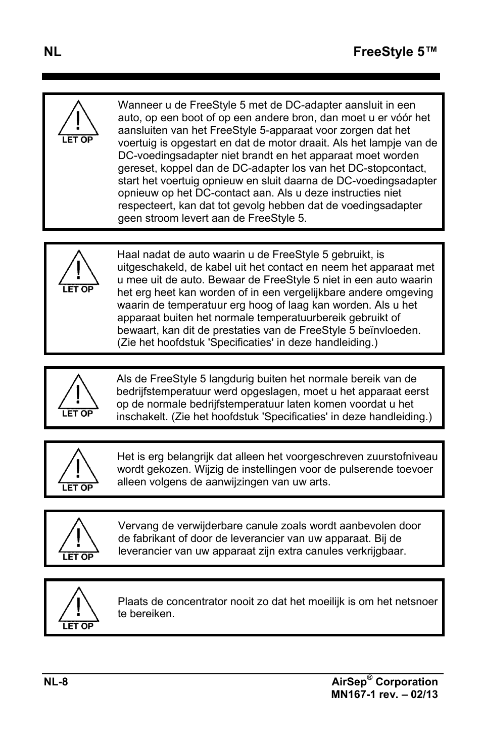 Freestyle 5 | AirSep MN167-1 User Manual | Page 298 / 520
