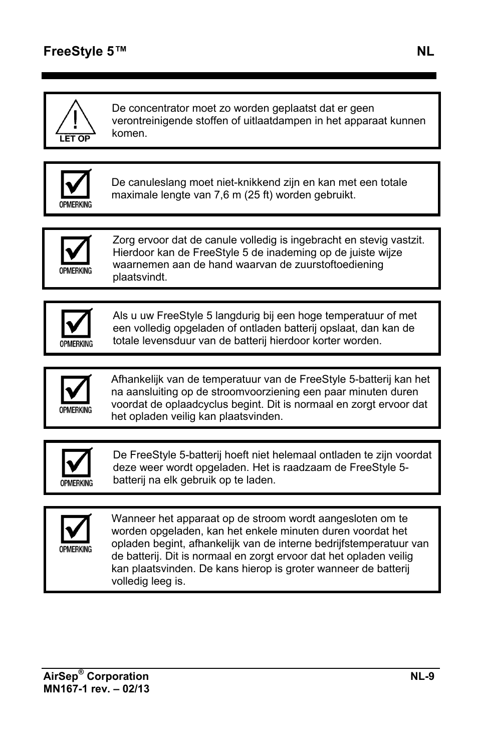 Freestyle 5™ nl | AirSep MN167-1 User Manual | Page 299 / 520