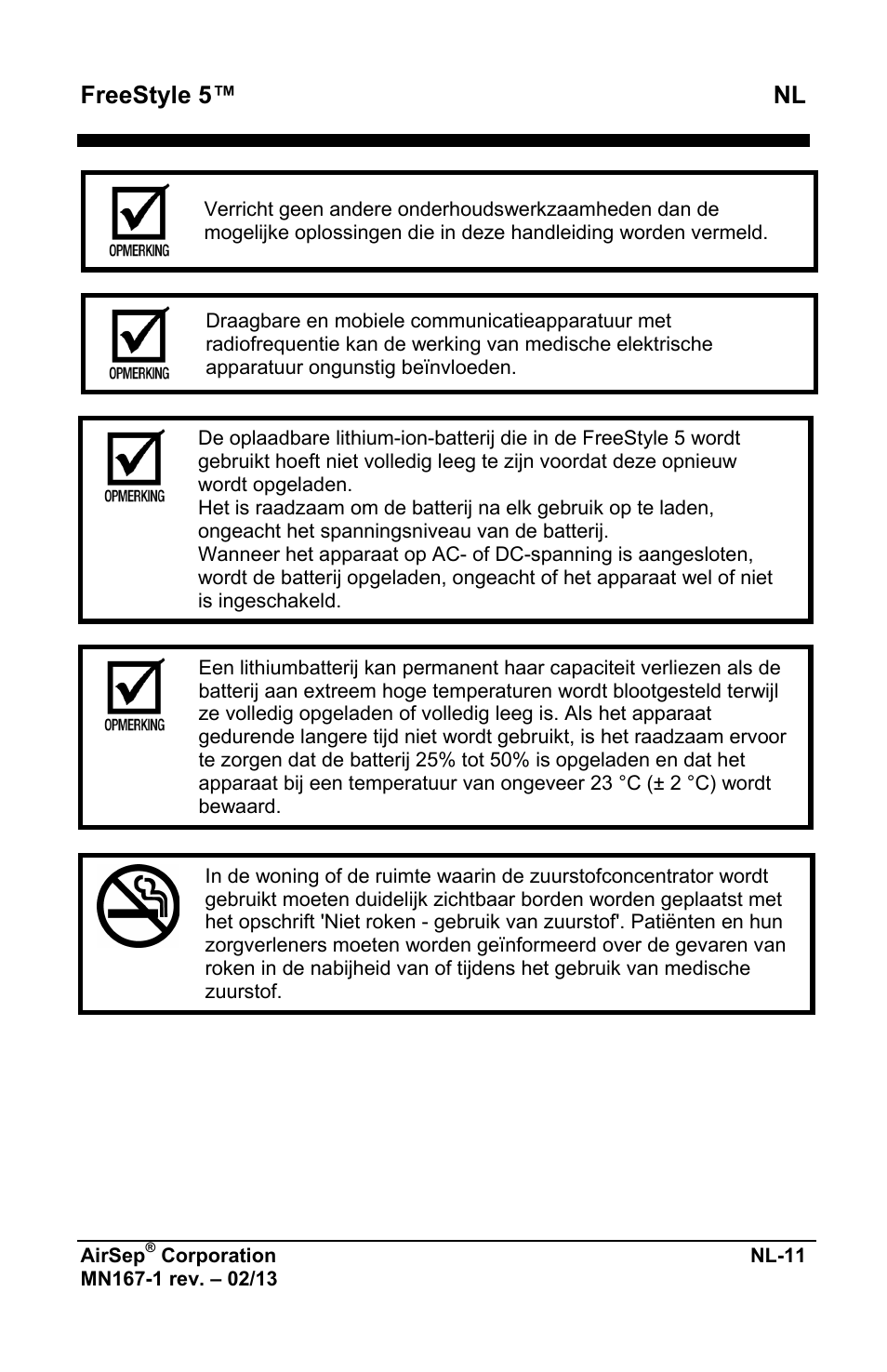 Freestyle 5™ nl | AirSep MN167-1 User Manual | Page 301 / 520