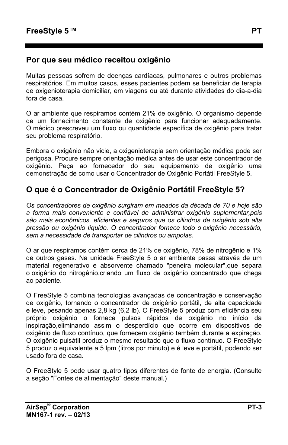 Freestyle 5™ pt, Por que seu médico receitou oxigênio | AirSep MN167-1 User Manual | Page 339 / 520