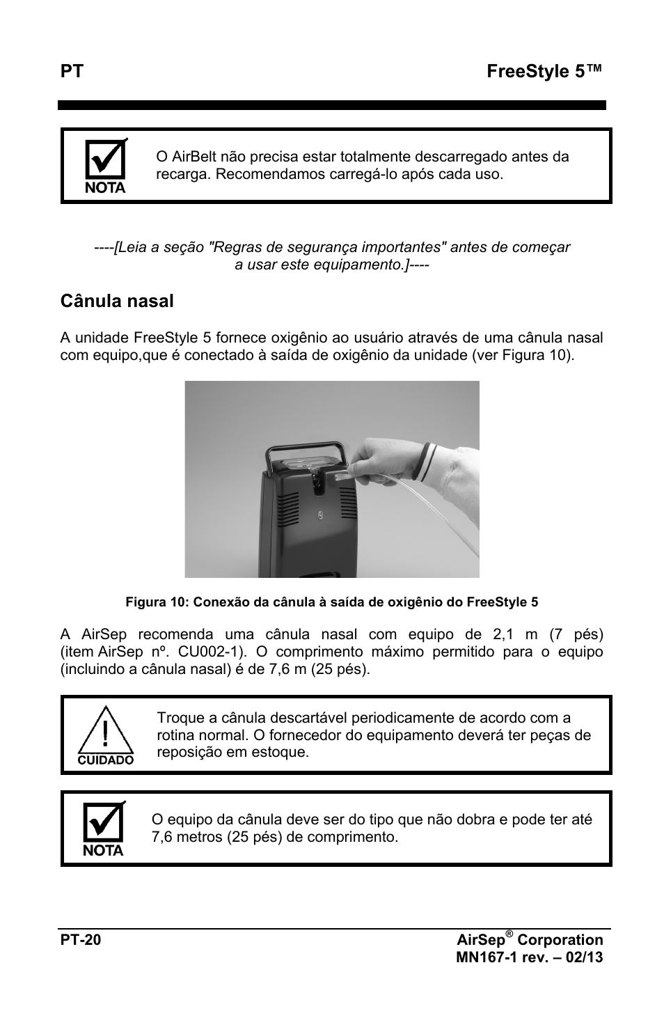Pt freestyle 5, Cânula nasal | AirSep MN167-1 User Manual | Page 356 / 520