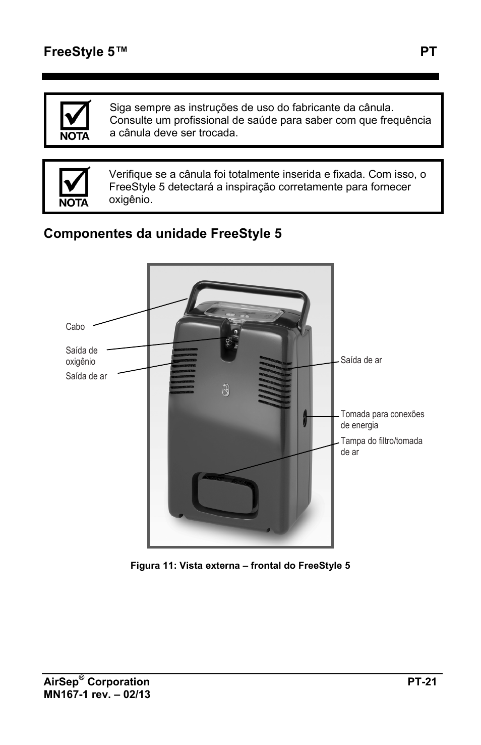 Freestyle 5™ pt, Componentes da unidade freestyle 5 | AirSep MN167-1 User Manual | Page 357 / 520