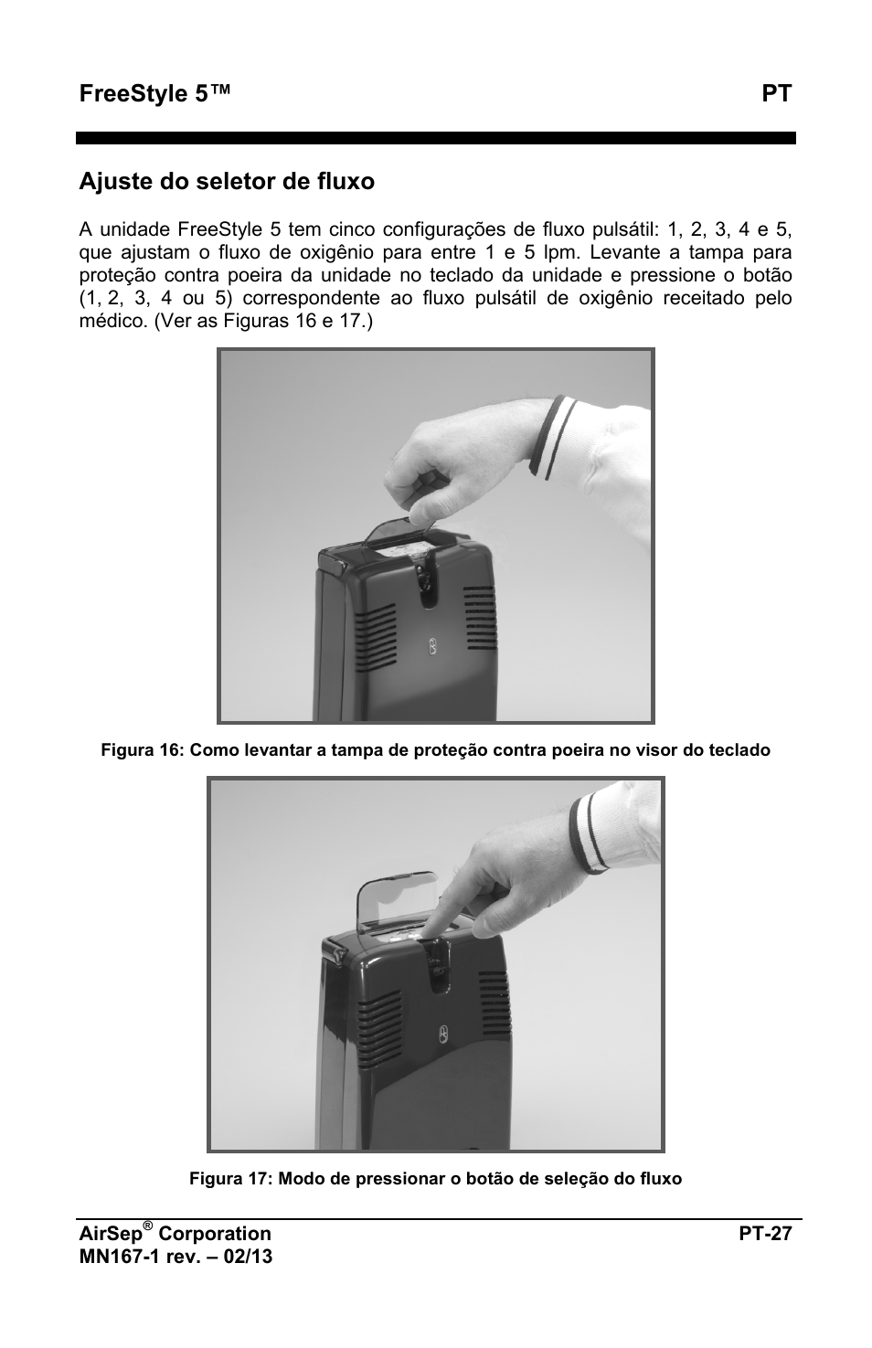Freestyle 5™ pt, Ajuste do seletor de fluxo | AirSep MN167-1 User Manual | Page 363 / 520