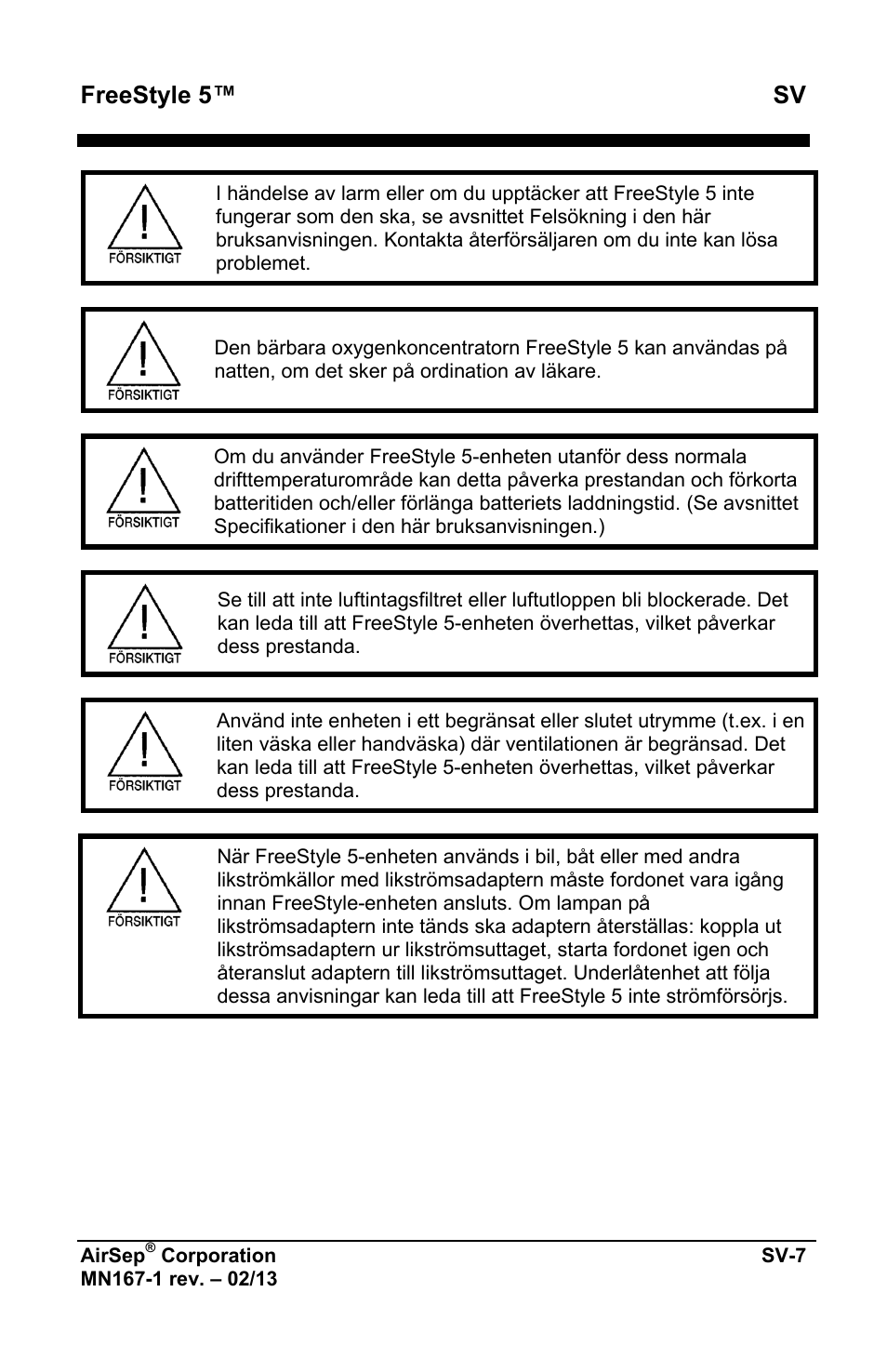 Freestyle 5™ sv | AirSep MN167-1 User Manual | Page 389 / 520