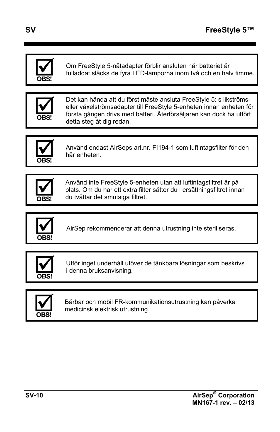 Sv freestyle 5 | AirSep MN167-1 User Manual | Page 392 / 520