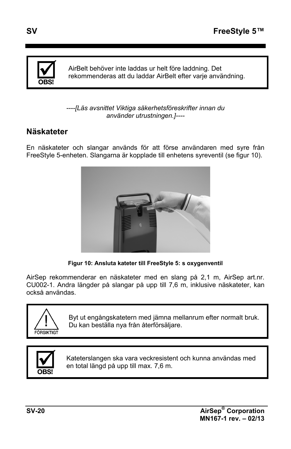 Sv freestyle 5, Näskateter | AirSep MN167-1 User Manual | Page 402 / 520