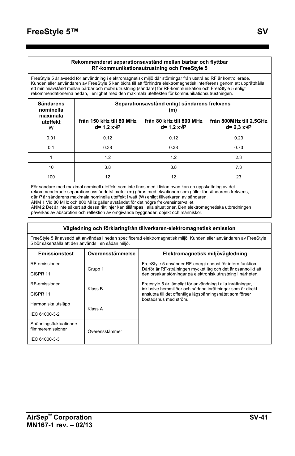 Freestyle 5™ sv, Airsep | AirSep MN167-1 User Manual | Page 423 / 520