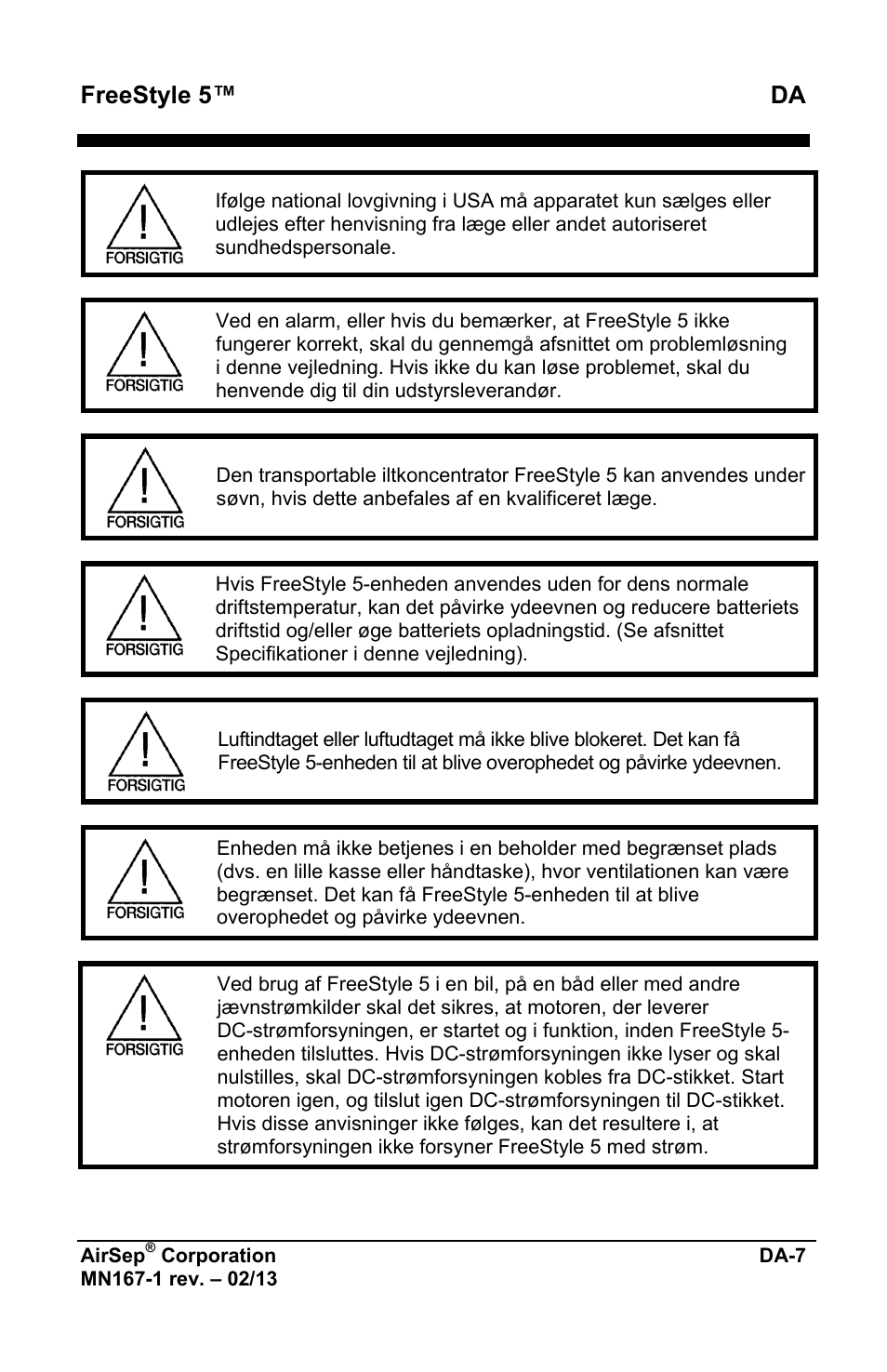 Freestyle 5™ da | AirSep MN167-1 User Manual | Page 435 / 520