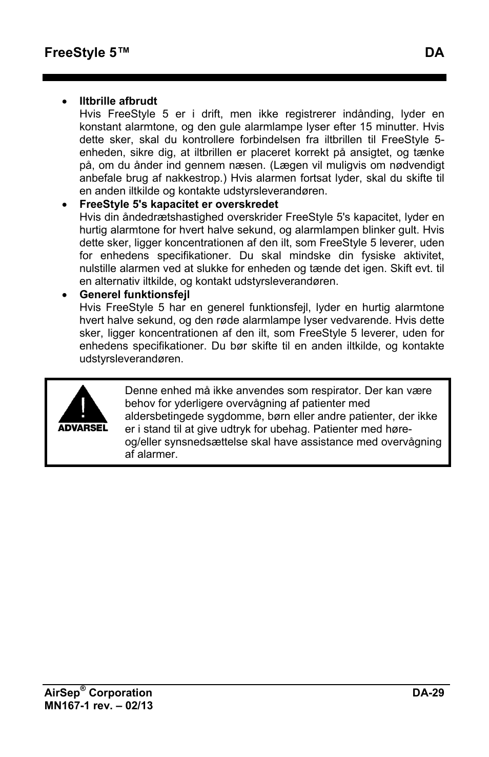 Freestyle 5™ da | AirSep MN167-1 User Manual | Page 457 / 520