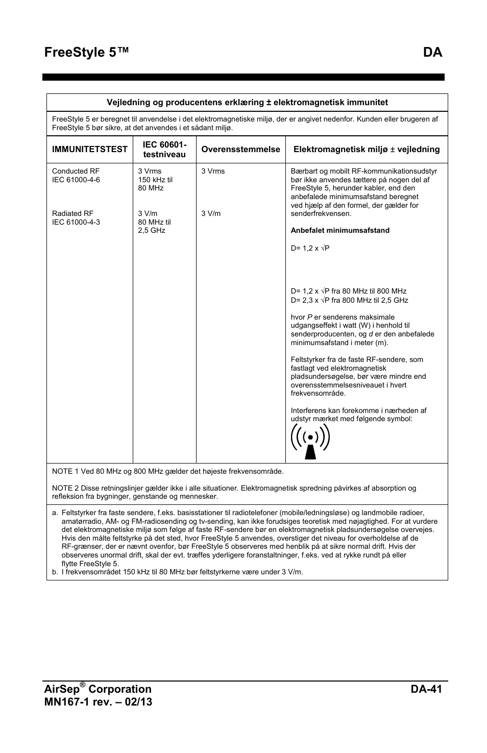 Freestyle 5™ da, Airsep | AirSep MN167-1 User Manual | Page 469 / 520