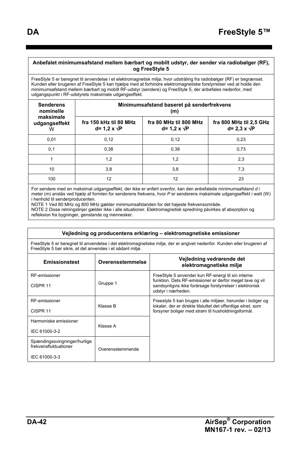 Freestyle 5, Da-42 airsep | AirSep MN167-1 User Manual | Page 470 / 520