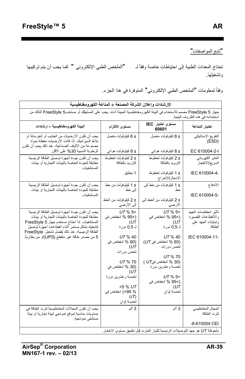 Freestyle™ 5 ar, Airsep, ﺕﺎﻔﺻﺍﻭﻣﻟﺍ ﻊﺑﺎﺗ | ـﻟ ًﺎﻘﻓﻭ ﺔﺻﺎﺧ ﺕﺎﻁﺎﻳﺗﺣﺍ ﻰﻟﺇ ﺔﻳﺑﻁﻟﺍ ﺕﺍﺩﻌﻣﻟﺍ ﺝﺎﺗﺣﺗ, ﻲﻧﻭﺭﺗﻛﻟﻹﺍ ﻲﺑﻁﻟﺍ ﺹﺧﻠﻣﻟﺍ, ﺎﻬﺑﻳﻛﺭﺗ ﻡﺗﻳ ﻥﺃ ﺏﺟﻳ ﺎﻣﻛ ﺎﻬﻠﻳﻐﺷﺗﻭ, ﺕﺎﻣﻭﻠﻌﻣﻟ ًﺎﻘﻓﻭ, ءﺯﺟﻟﺍ ﺍﺫﻫ ﻲﻓ ﺓﺭﻓﻭﺗﻣﻟﺍ | AirSep MN167-1 User Manual | Page 513 / 520