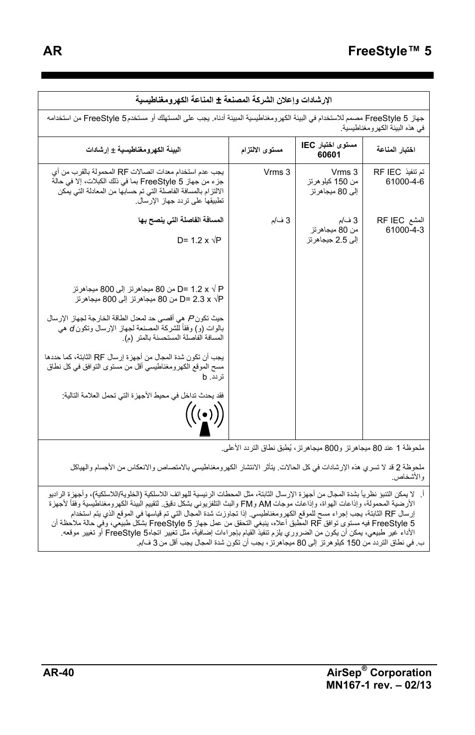 Ar freestyle™ 5, Ar-40 airsep | AirSep MN167-1 User Manual | Page 514 / 520