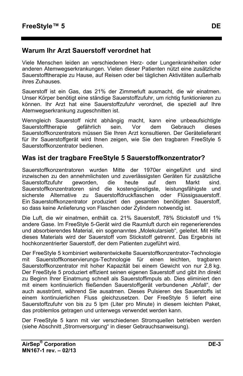 Freestyle™ 5 de, Warum ihr arzt sauerstoff verordnet hat | AirSep MN167-1 User Manual | Page 55 / 520