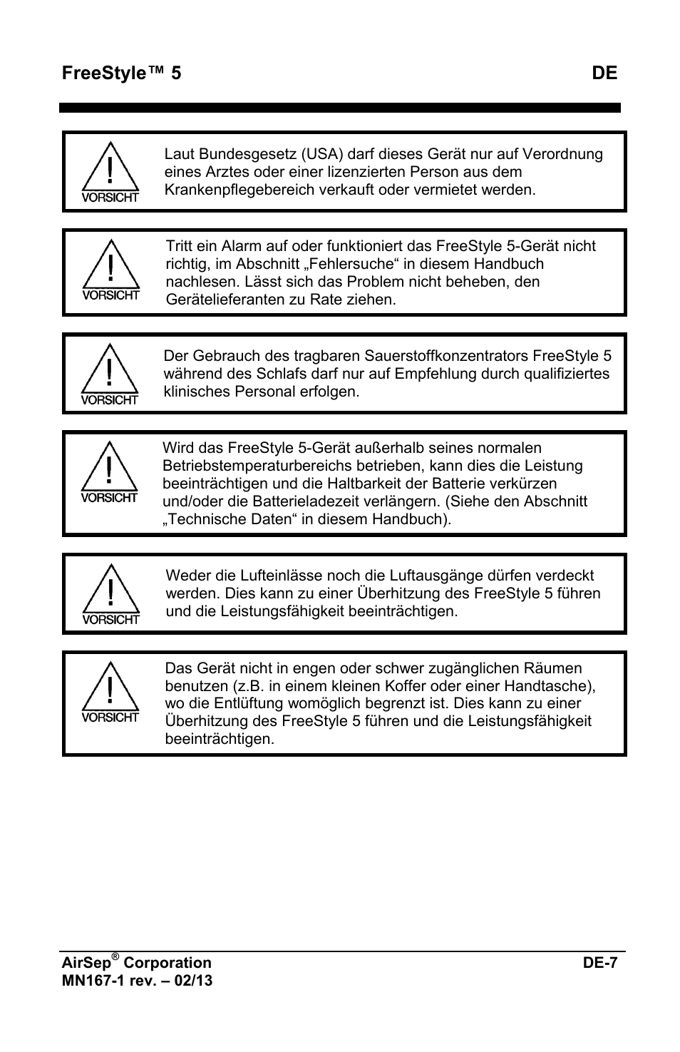 Freestyle™ 5 de | AirSep MN167-1 User Manual | Page 59 / 520