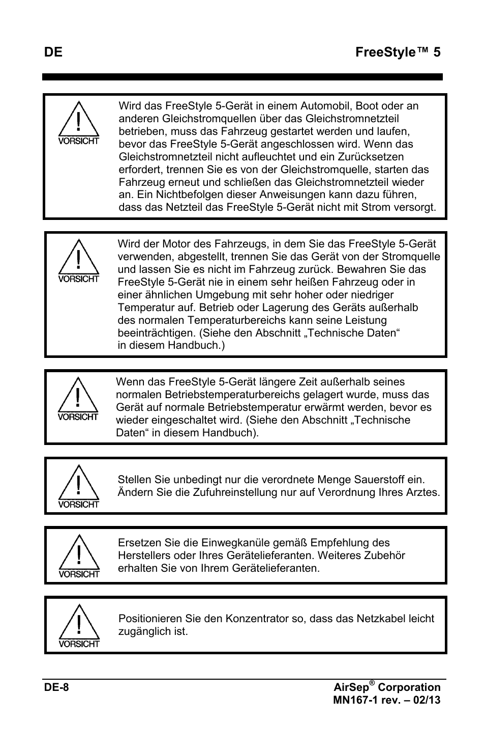 De freestyle™ 5 | AirSep MN167-1 User Manual | Page 60 / 520