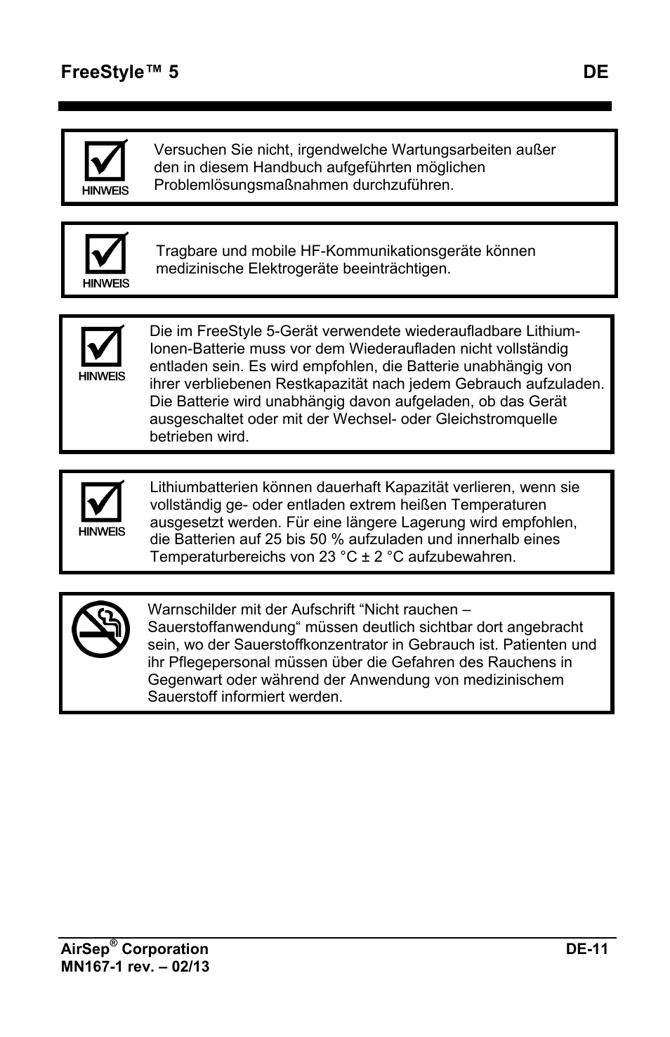 Freestyle™ 5 de | AirSep MN167-1 User Manual | Page 63 / 520