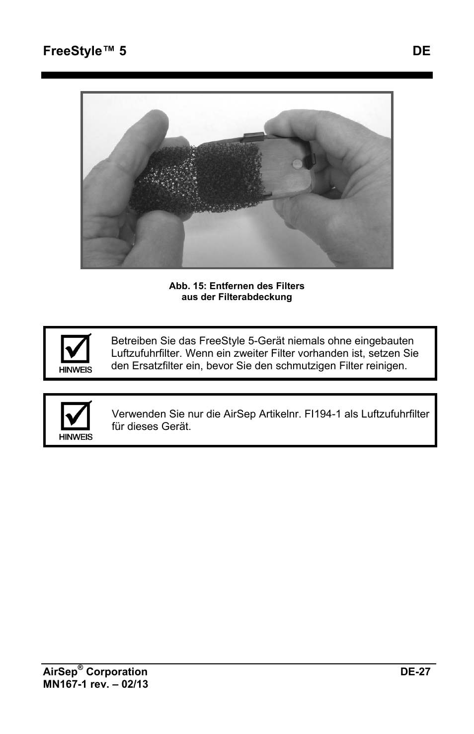 Freestyle™ 5 de | AirSep MN167-1 User Manual | Page 79 / 520