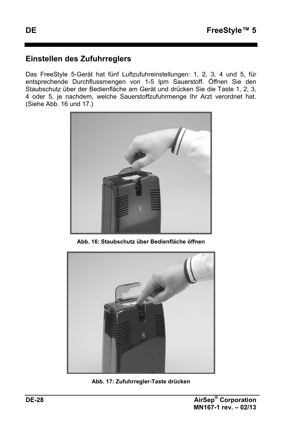 De freestyle™ 5, Einstellen des zufuhrreglers | AirSep MN167-1 User Manual | Page 80 / 520