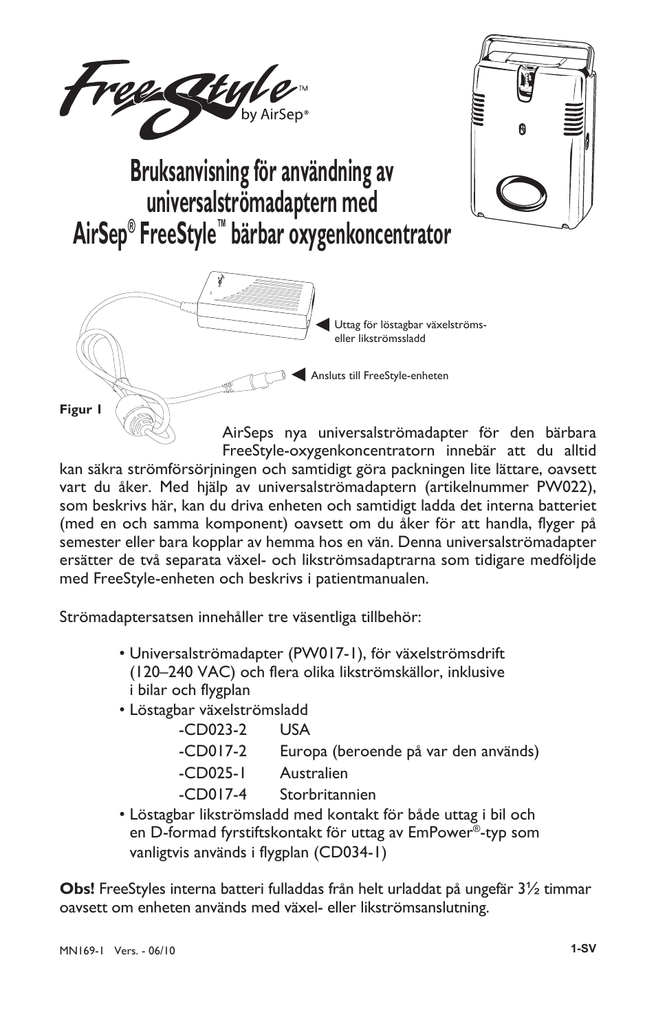 Freestyle, Bärbar oxygenkoncentrator | AirSep MN169-1 User Manual | Page 33 / 40