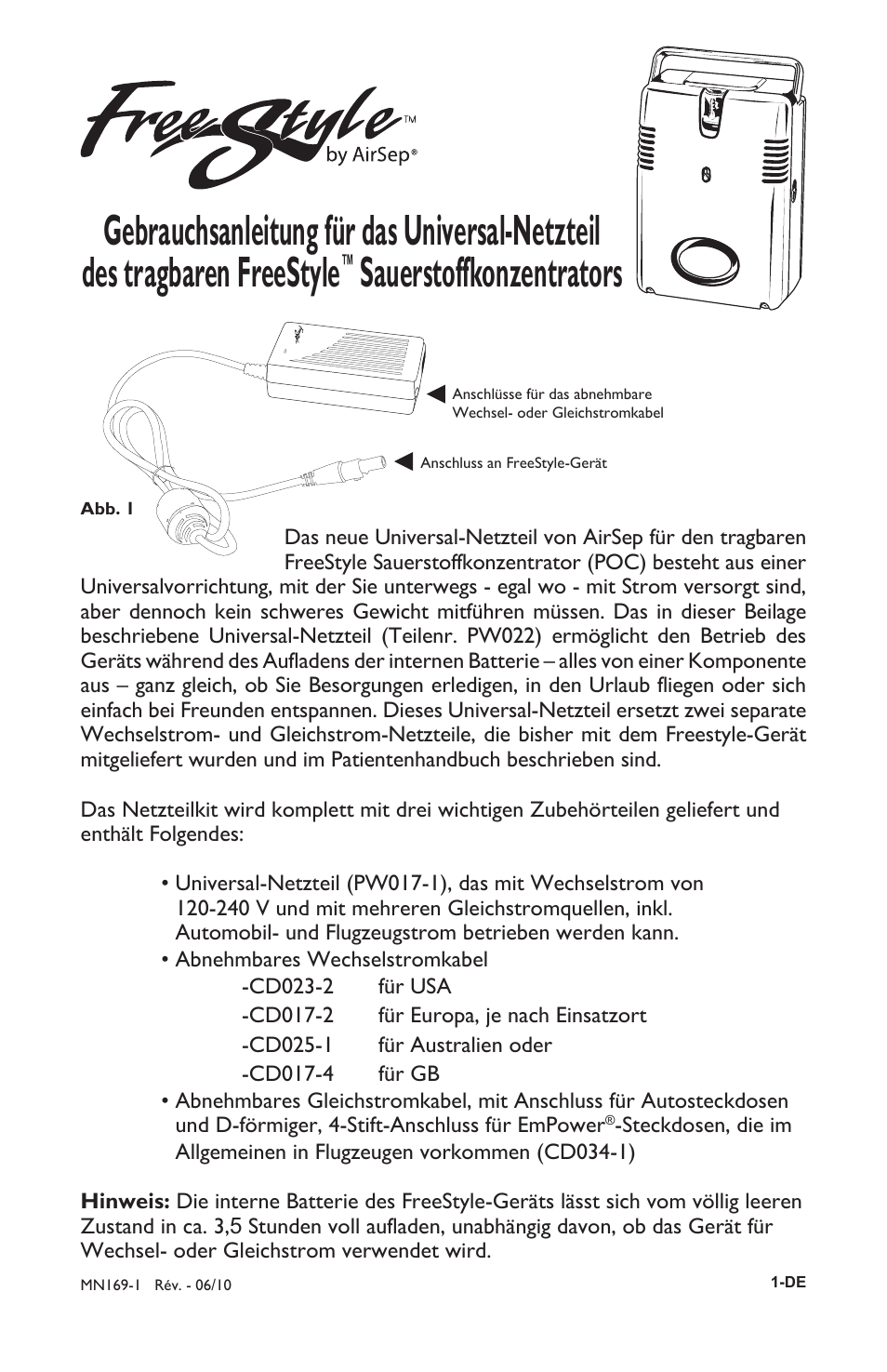 Sauerstoffkonzentrators | AirSep MN169-1 User Manual | Page 5 / 40