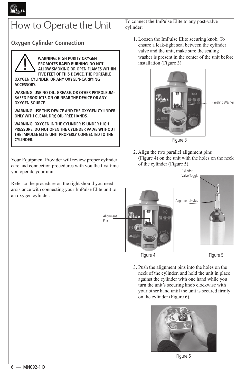 How to operate the unit, Oxygen cylinder connection | AirSep MN092-1 D User Manual | Page 6 / 13