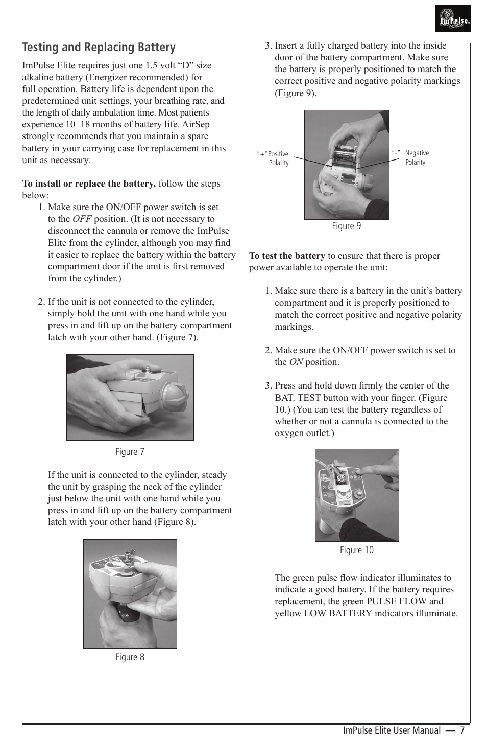 Testing and replacing battery | AirSep MN092-1 D User Manual | Page 7 / 13