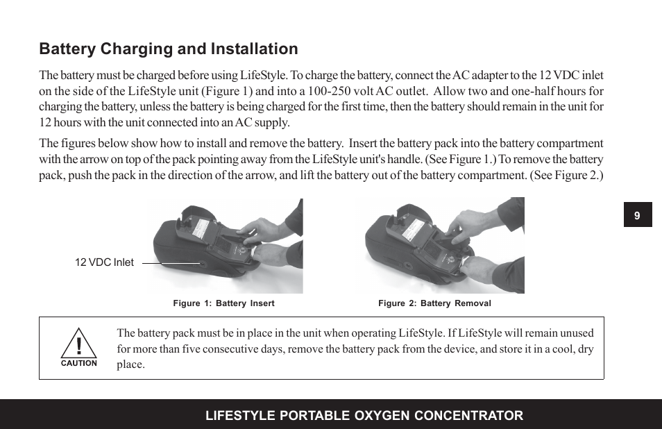 Battery charging and installation | AirSep MN104-1 D User Manual | Page 13 / 40