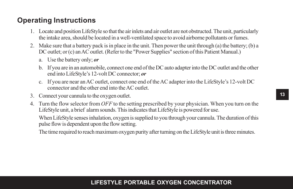 Operating instructions | AirSep MN104-1 D User Manual | Page 17 / 40