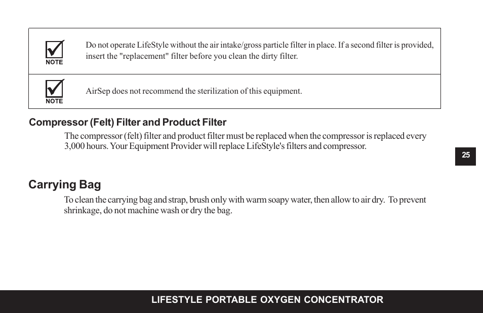 Carrying bag | AirSep MN104-1 D User Manual | Page 29 / 40