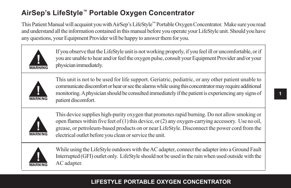 Airsep’s lifestyle, Portable oxygen concentrator | AirSep MN104-1 D User Manual | Page 5 / 40