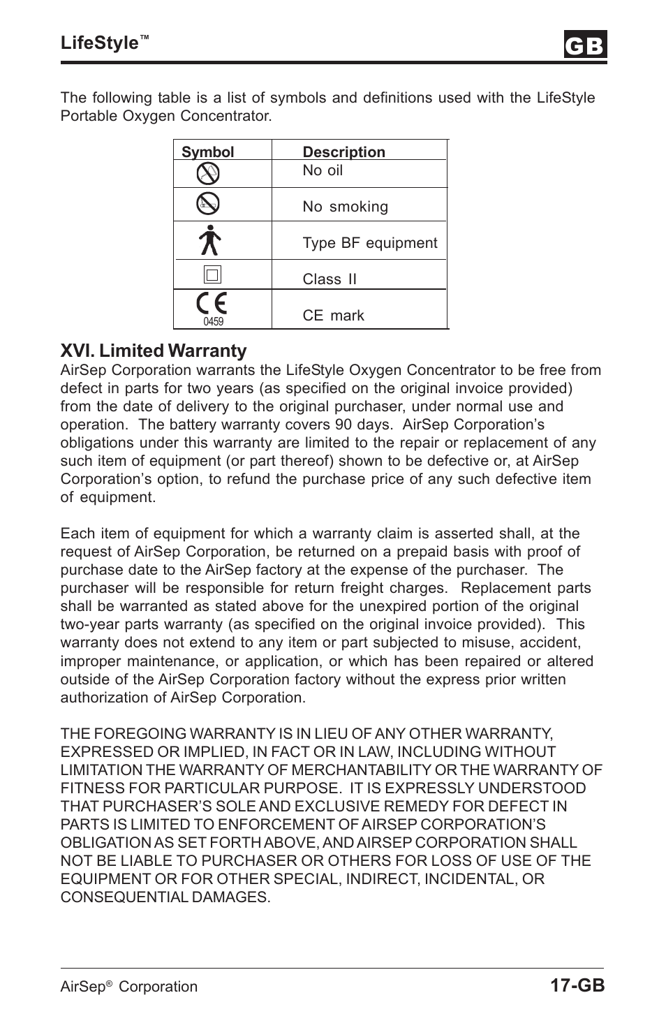 Lifestyle, Xvi. limited warranty | AirSep MN112-1 User Manual | Page 107 / 208