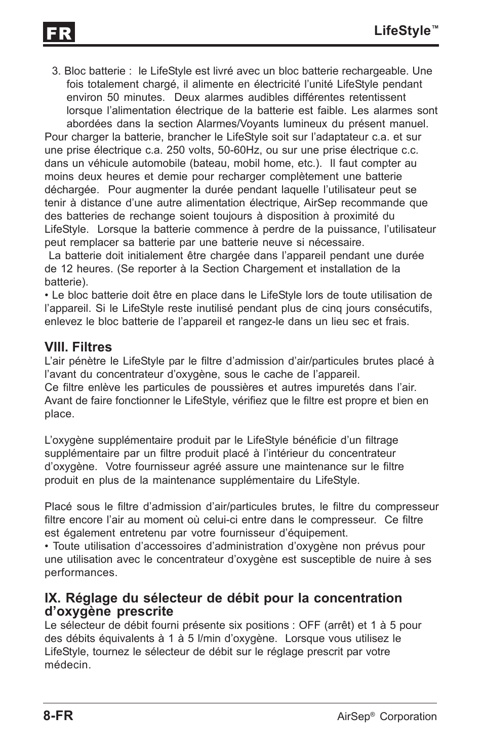 Lifestyle, Viii. filtres | AirSep MN112-1 User Manual | Page 12 / 208