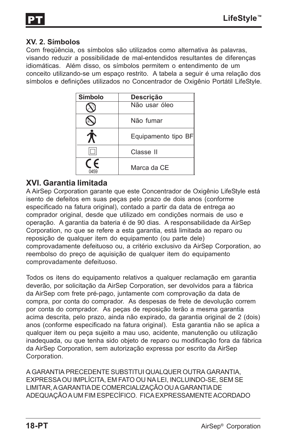 Lifestyle, Xvi. garantia limitada | AirSep MN112-1 User Manual | Page 168 / 208