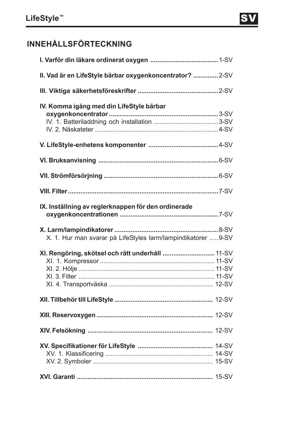 Lifestyle, Innehållsförteckning | AirSep MN112-1 User Manual | Page 171 / 208