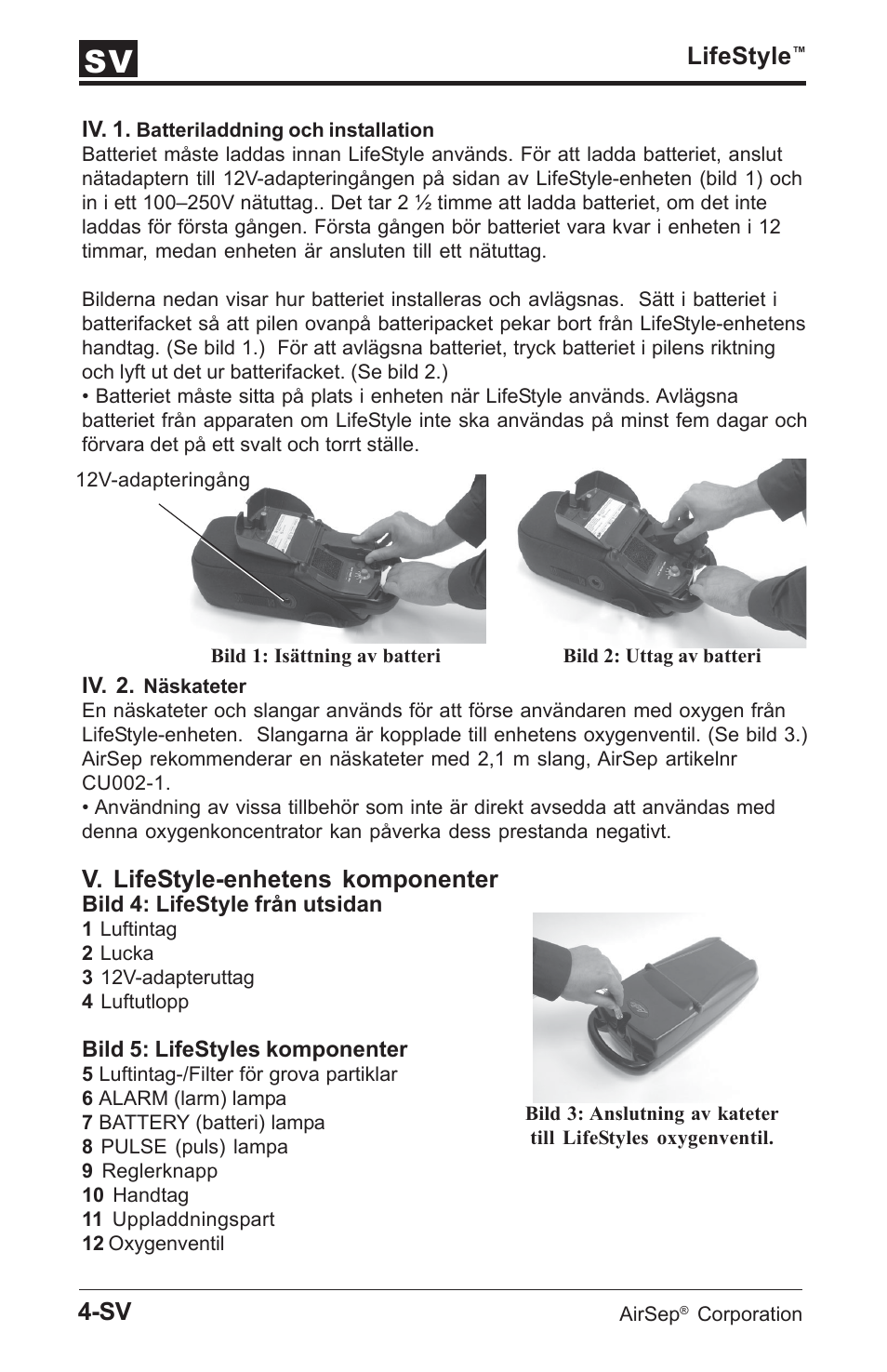 Lifestyle, V. lifestyle-enhetens komponenter | AirSep MN112-1 User Manual | Page 176 / 208