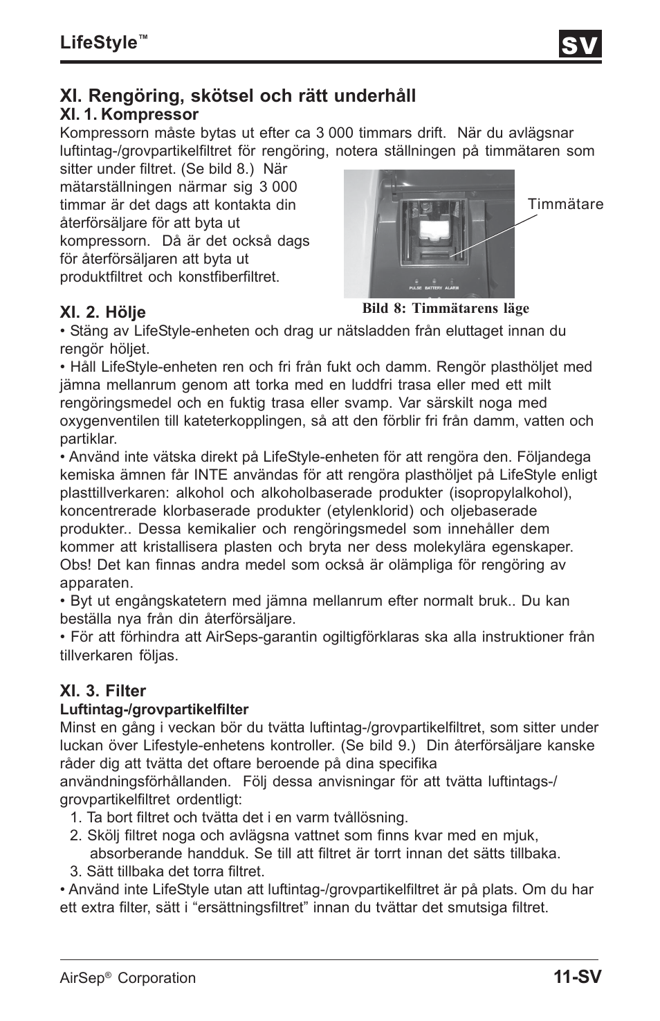 Lifestyle, Xi. rengöring, skötsel och rätt underhåll | AirSep MN112-1 User Manual | Page 183 / 208