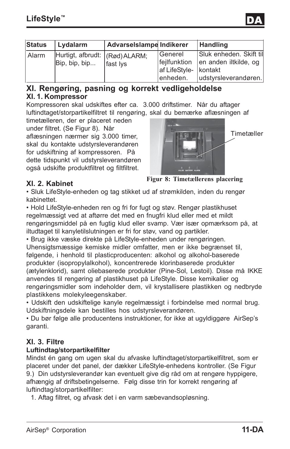 Lifestyle, Xi. rengøring, pasning og korrekt vedligeholdelse | AirSep MN112-1 User Manual | Page 201 / 208