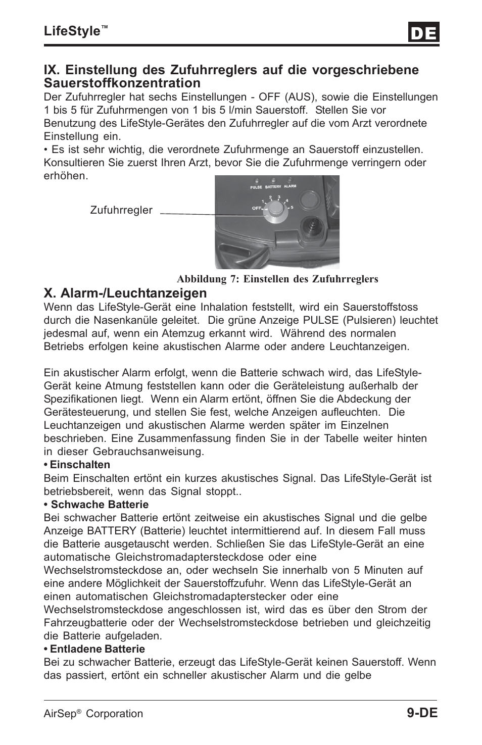 Lifestyle, X. alarm-/leuchtanzeigen | AirSep MN112-1 User Manual | Page 35 / 208