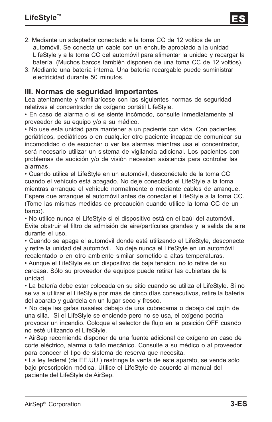 Lifestyle, Iii. normas de seguridad importantes | AirSep MN112-1 User Manual | Page 51 / 208