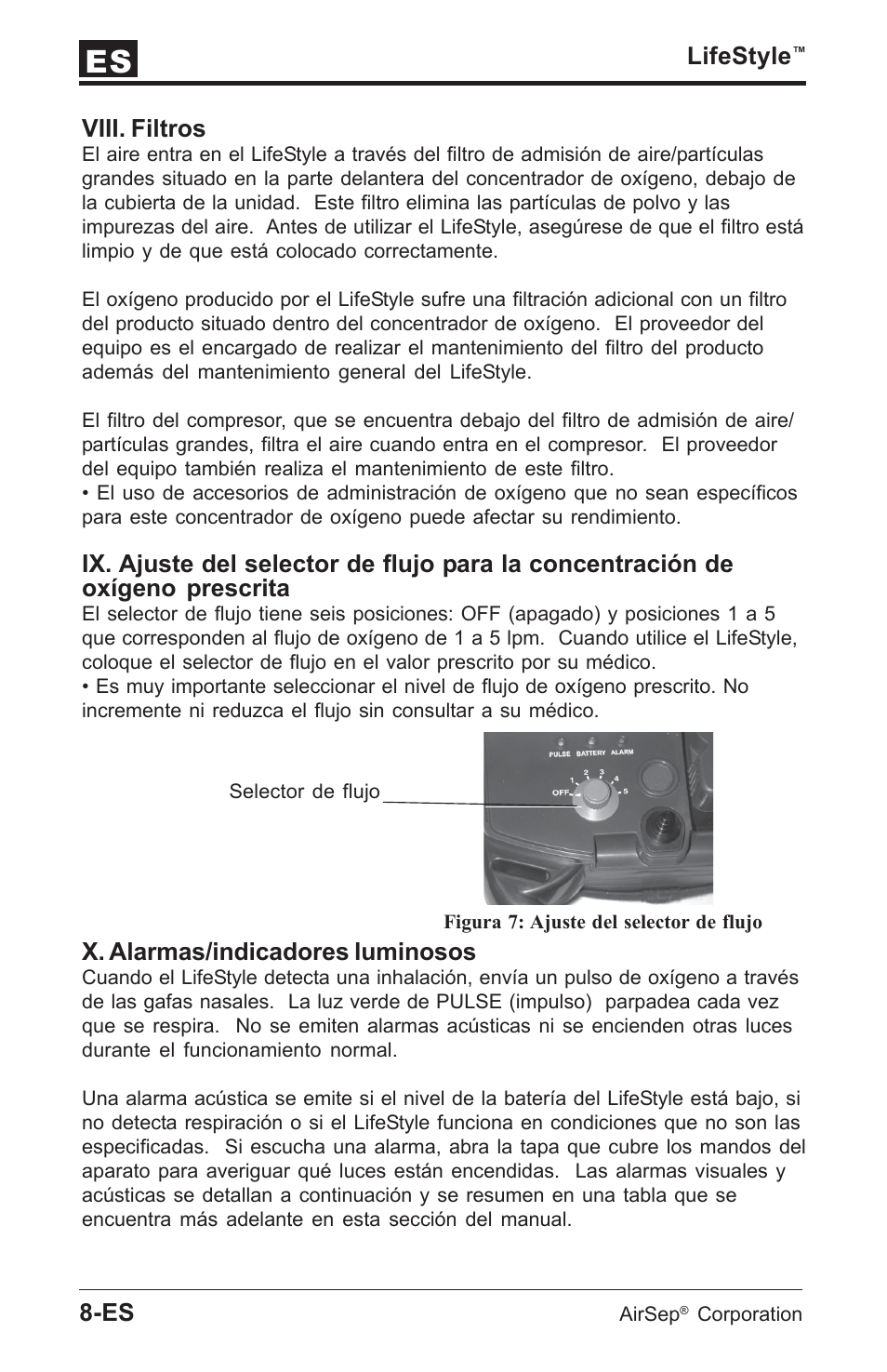 Lifestyle, Viii. filtros, X. alarmas/indicadores luminosos | AirSep MN112-1 User Manual | Page 56 / 208