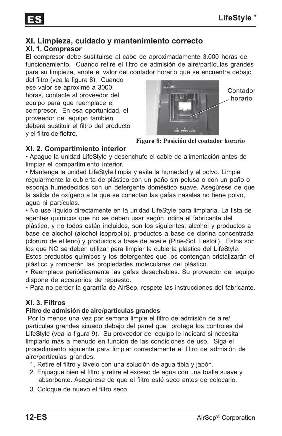 Lifestyle, Xi. limpieza, cuidado y mantenimiento correcto | AirSep MN112-1 User Manual | Page 60 / 208