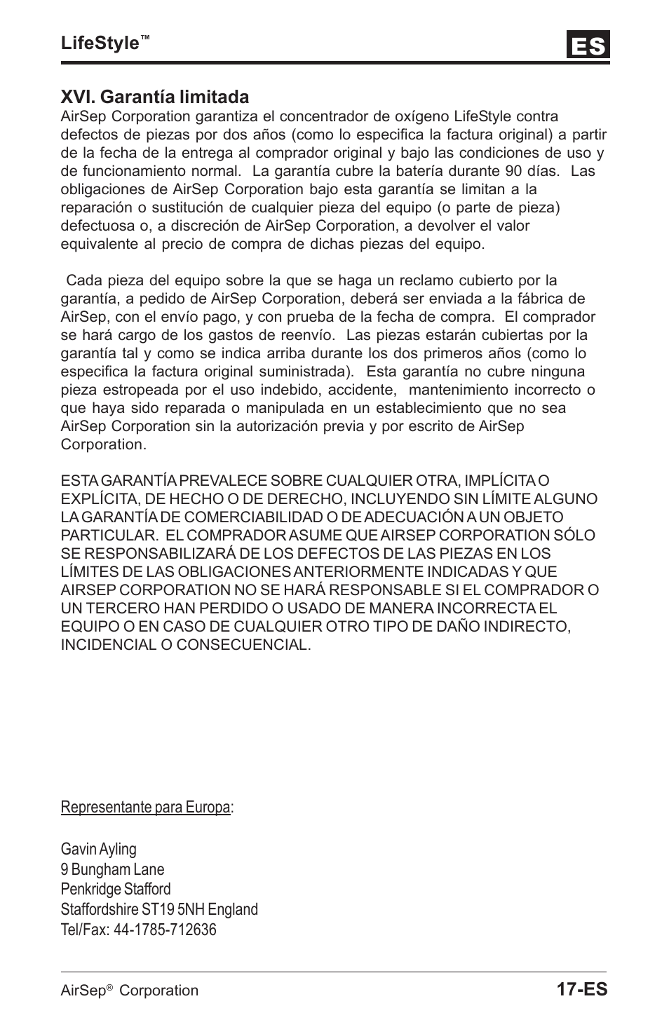 Lifestyle, Xvi. garantía limitada | AirSep MN112-1 User Manual | Page 65 / 208