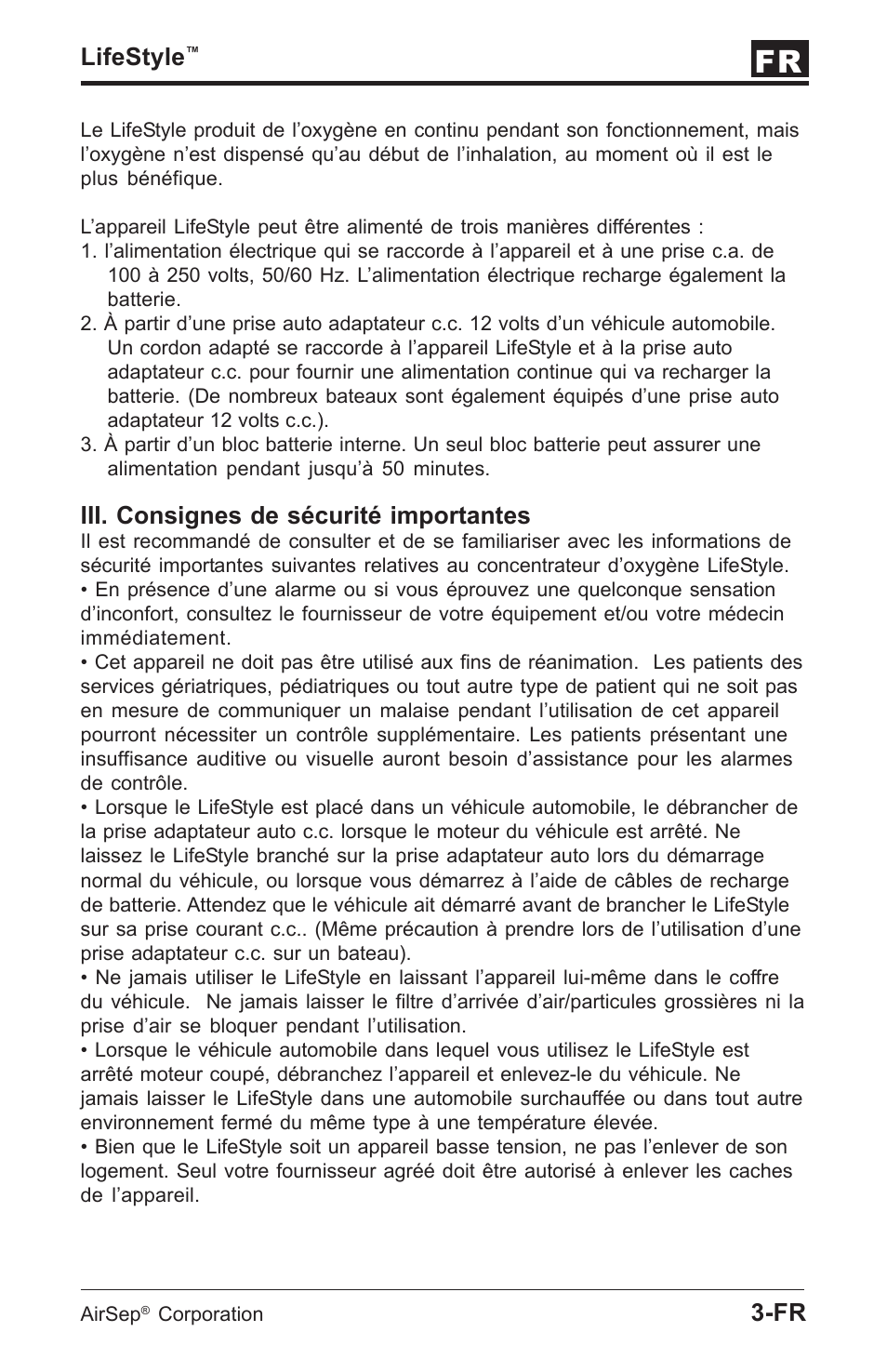 Lifestyle, Iii. consignes de sécurité importantes | AirSep MN112-1 User Manual | Page 7 / 208