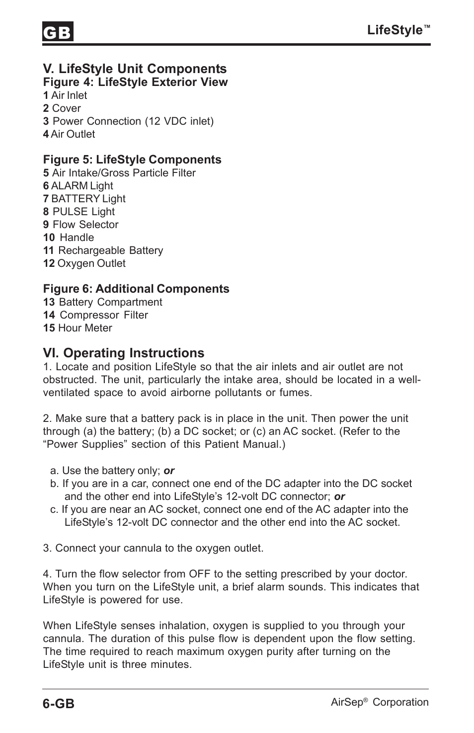 Lifestyle, V. lifestyle unit components, Vi. operating instructions | AirSep MN112-1 User Manual | Page 96 / 208