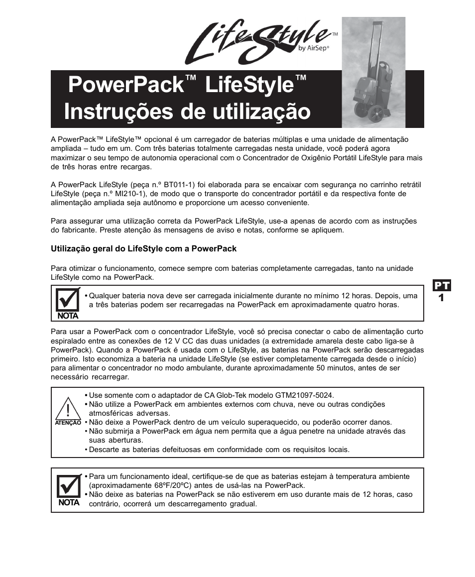 Powerpack, Lifestyle, Instruções de utilização | AirSep MN120-1 User Manual | Page 31 / 44