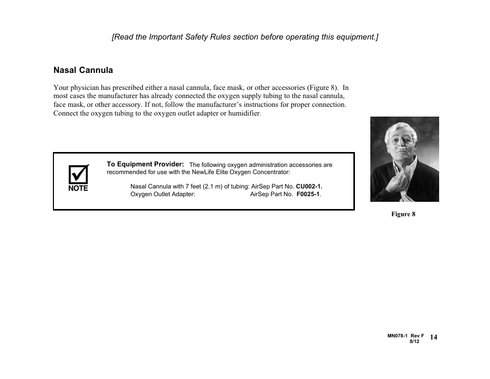 Nasal cannula | AirSep MN078-1 F User Manual | Page 20 / 42
