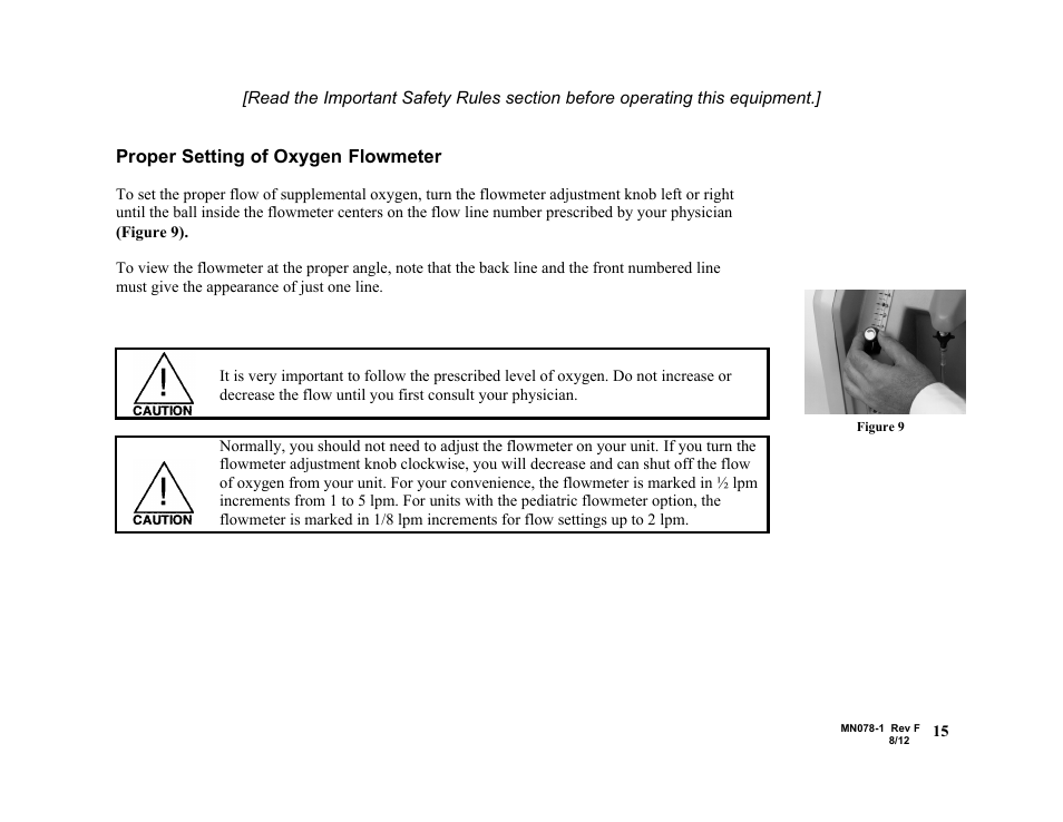 Proper setting of oxygen flowmeter | AirSep MN078-1 F User Manual | Page 21 / 42