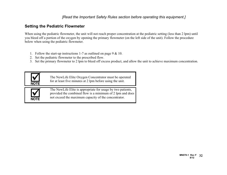 Setting the pediatric flowmeter | AirSep MN078-1 F User Manual | Page 38 / 42